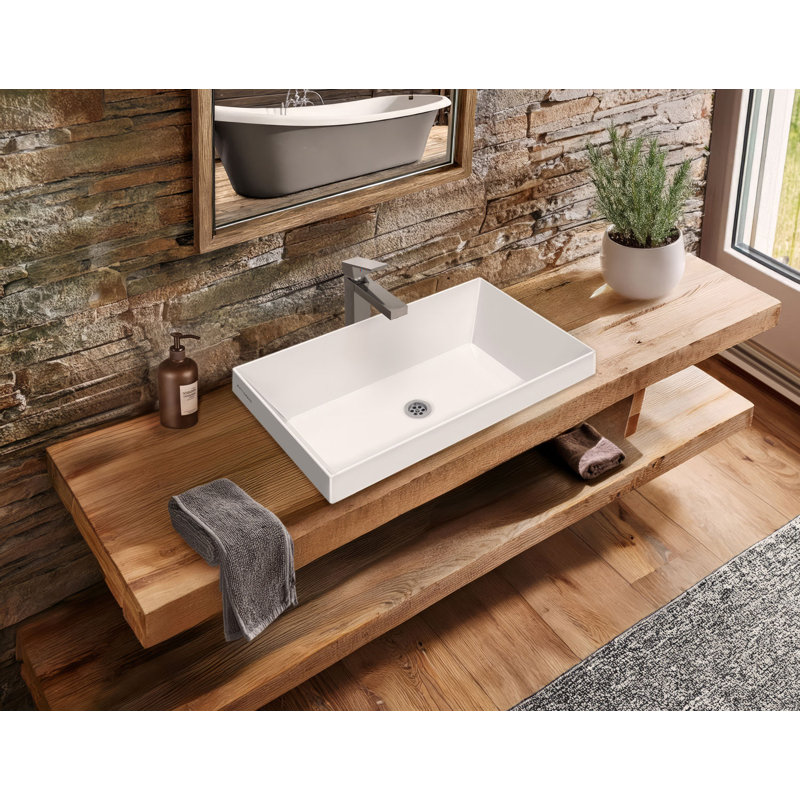 Whitehaus Collection 24" Rectangular Semi-Recessed Bathroom Sink With Center Drain Location