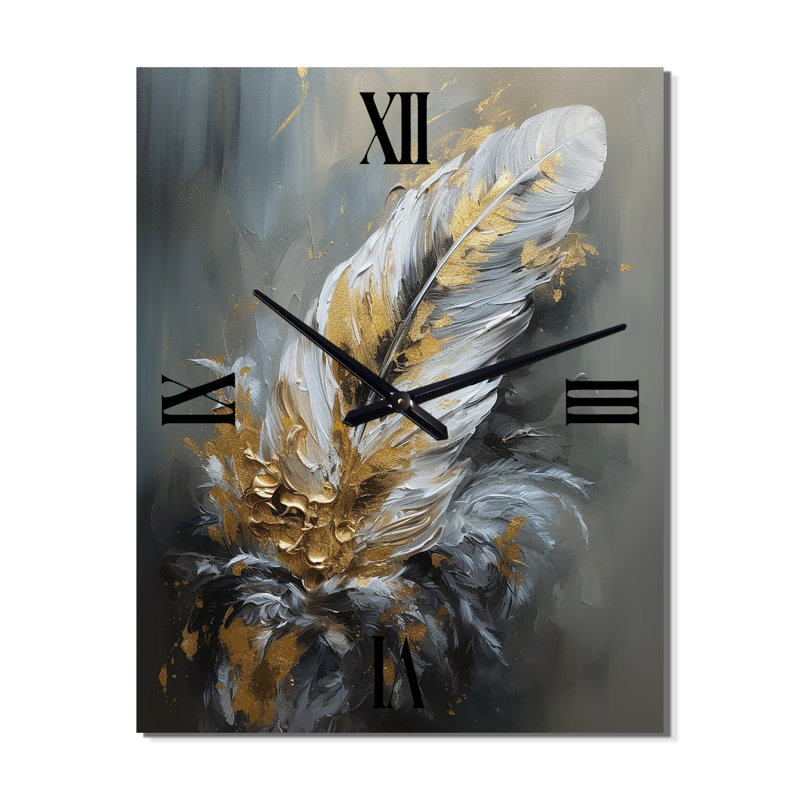 Très grandes horloges murales dorées Boho Chic Feathers IV - Glam Feather, H 40 po x l 30 po x P 1 po
