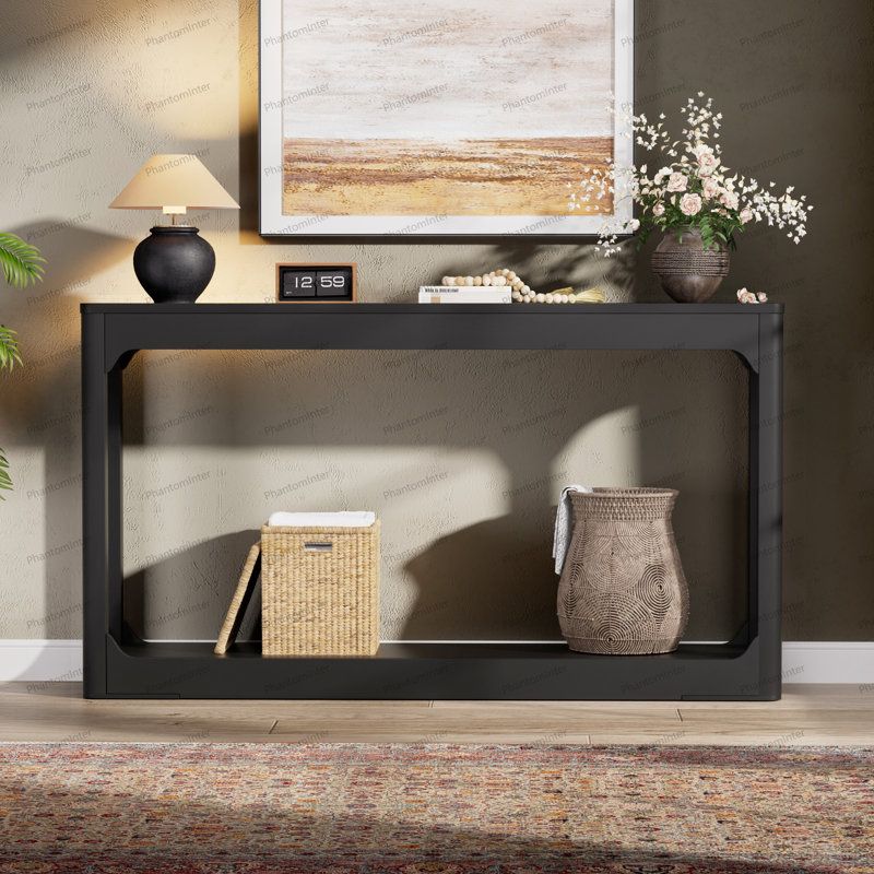 55.1-inch Curved-leg Storage Table, Black