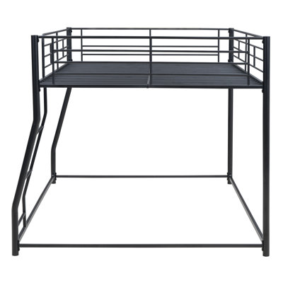 Metal Floor Bunk Bed, Full XL Over Queen, Heavy-Duty Steel Frame, Space-Saving Modern Design with Ladder for Bedroom