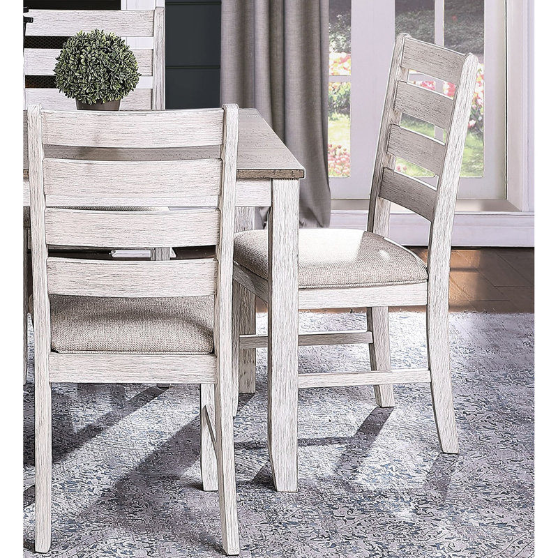 Table de salle à manger 5 pièces - Table rectangulaire en bois et 4 chaises d'appoint rembourrées en tissu gris / blanc / brun