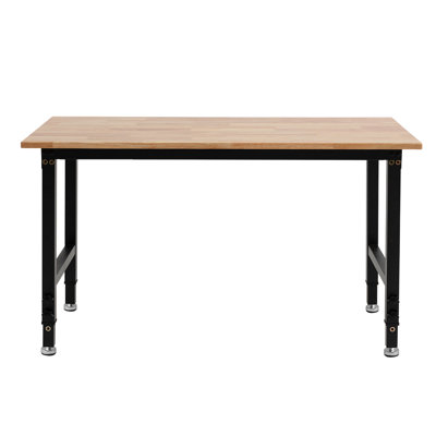 Adjustable Workbench, 1500 lbs Capacity, 48 x 24 Inch Oak Wood Top Workbench with 26.3-40.2 Inch Height Adjustment, Heavy-Duty Hardwood Worktable for Garage, Workshop, Home, Office, Commercial