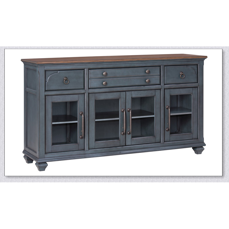 Buffet Americain avec finition velours côtelé bleu, aucun assemblage requis, parfait pour les décors côtiers et traditionnels