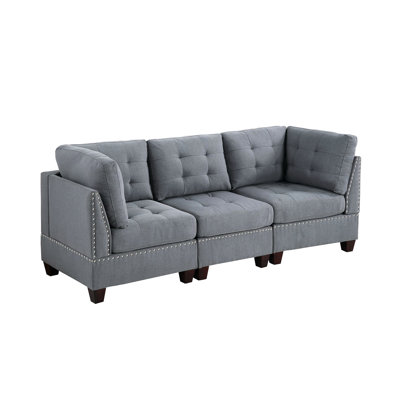 Gray Modular - 3Pc: Linen-Like Fabric & Strong Wood Formation Seating 3Pc : Quality Structure Chairs