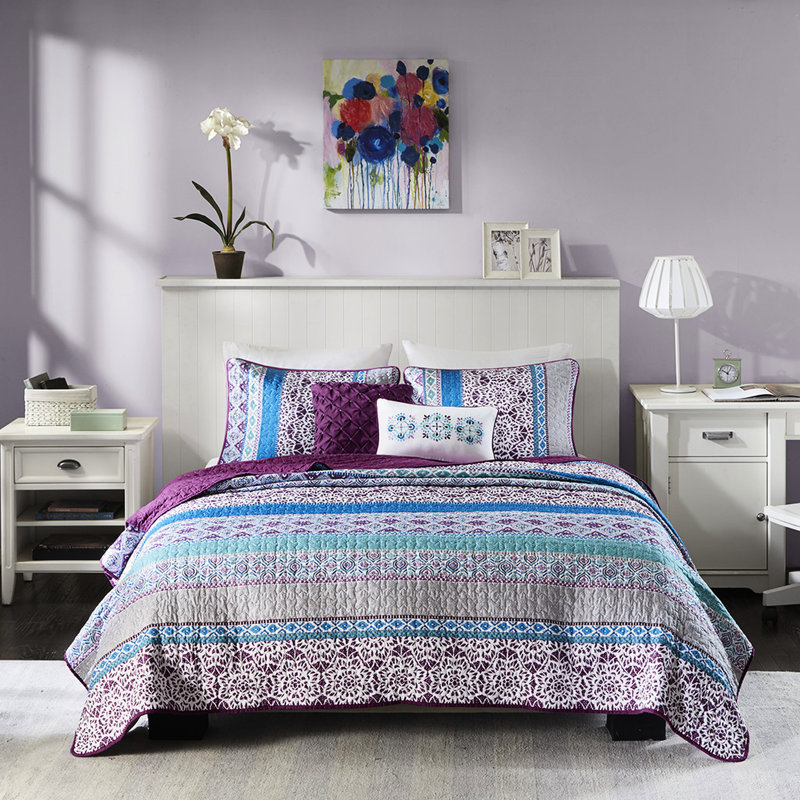 Courtepointe réversible simple / simple TG mauve - thème global et coussins décoratifs