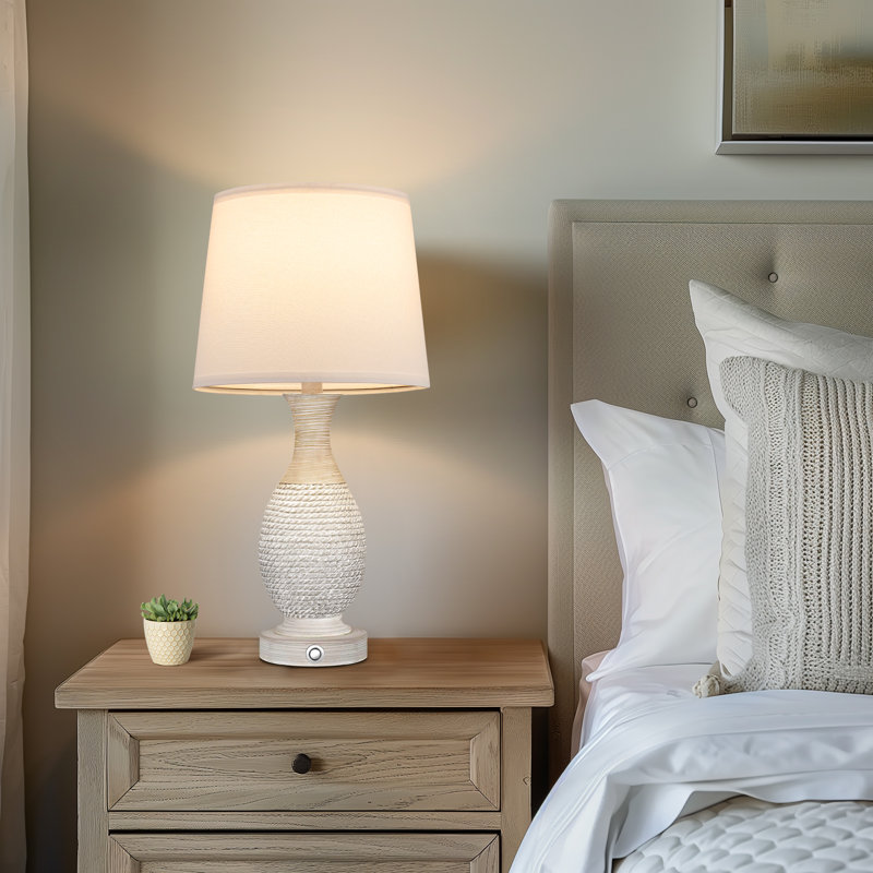 Ensemble de lampes de table en résine beige avec contrôle tactile et USB A&C