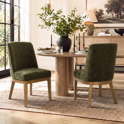 18" Seat Height Upholstered Chenille High Back Solid Wood Legs Dining Chairs