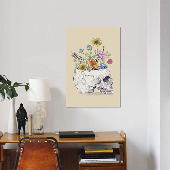 « half crâne floral », impression sur toile, H 18 po x l 12 po x P 1,5 po, Toile tendue, Pas de tapis