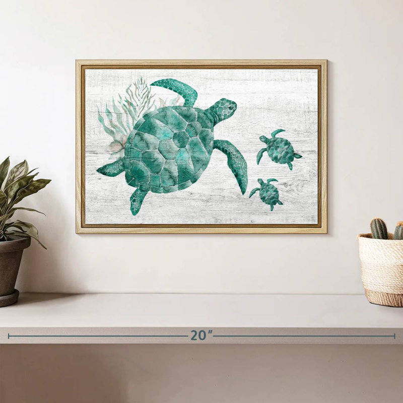 Famille de tortues en bois, Cadre flottant en bois naturel, 13 po x 9 po