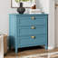 Commode 3 tiroirs de style Mid-Century moderne, commode décorative côtière bleu clair avec poignées en métal doré, armoire de rangement en placage de bois avec pieds en bois massif pour la chambre à coucher, vestibule