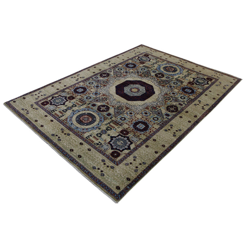 Hand Knotted Wool Area Rug in Beige