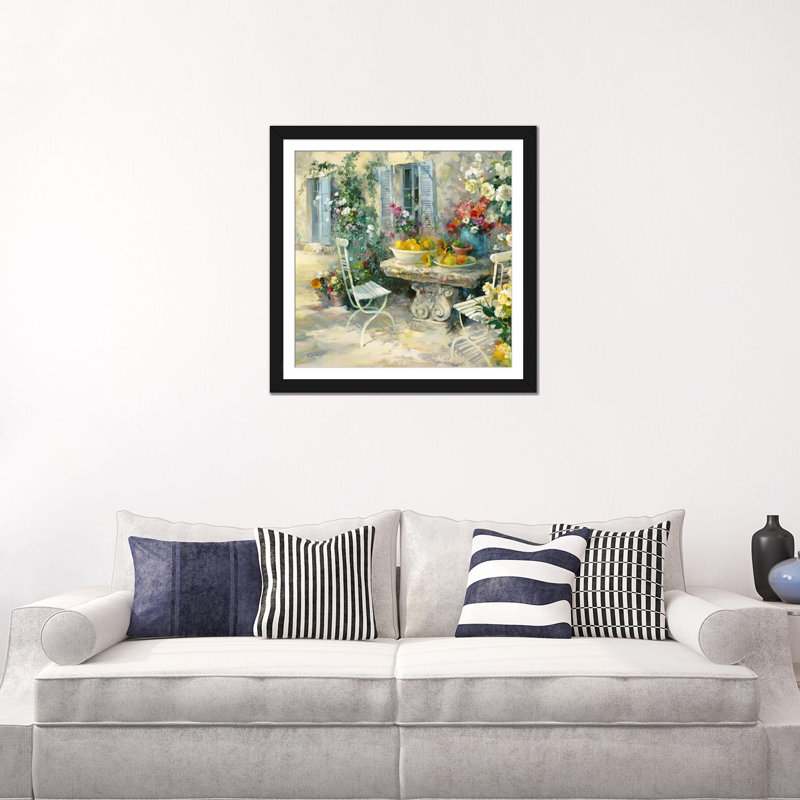 « idyllic jardin », reproduction sur toile, H 37 po x l 37 po x P 1,5 po, Papier d'art encadré noir, Pas de tapis