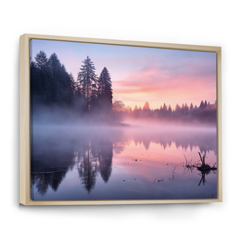 " Pastel Sunrise Misty Mountain Lake ", Natural Floater Framed, 12" H x 20" W x 1" D