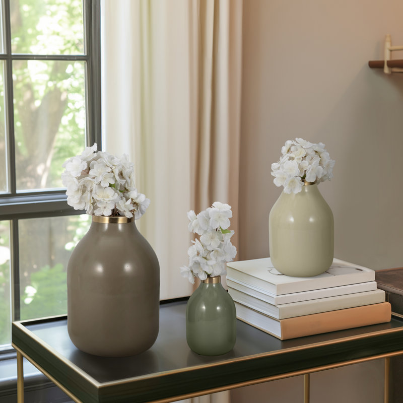 Ensemble de 3 vases en métal et en fer décoratifs Modern Modern Home, Tanné