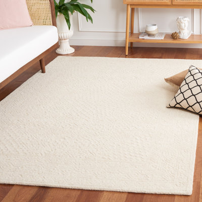 Textural Hand Tufted Wool Cotton Oriental Rug in Ivory