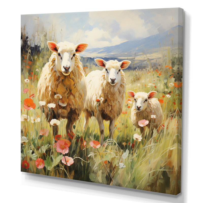 Troupeau de moutons moelleux II - impression, H 30 po x l 30 po x P 1 po, Toile tendue