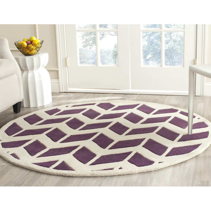 Deedie Hand Tufted Wool Chevron Rug, Round 5'