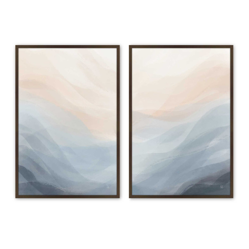 Ensemble de 2 impressions Soft Mountain Mood, 30 po x 20 po, Impression encadrée, Brun Belvinder