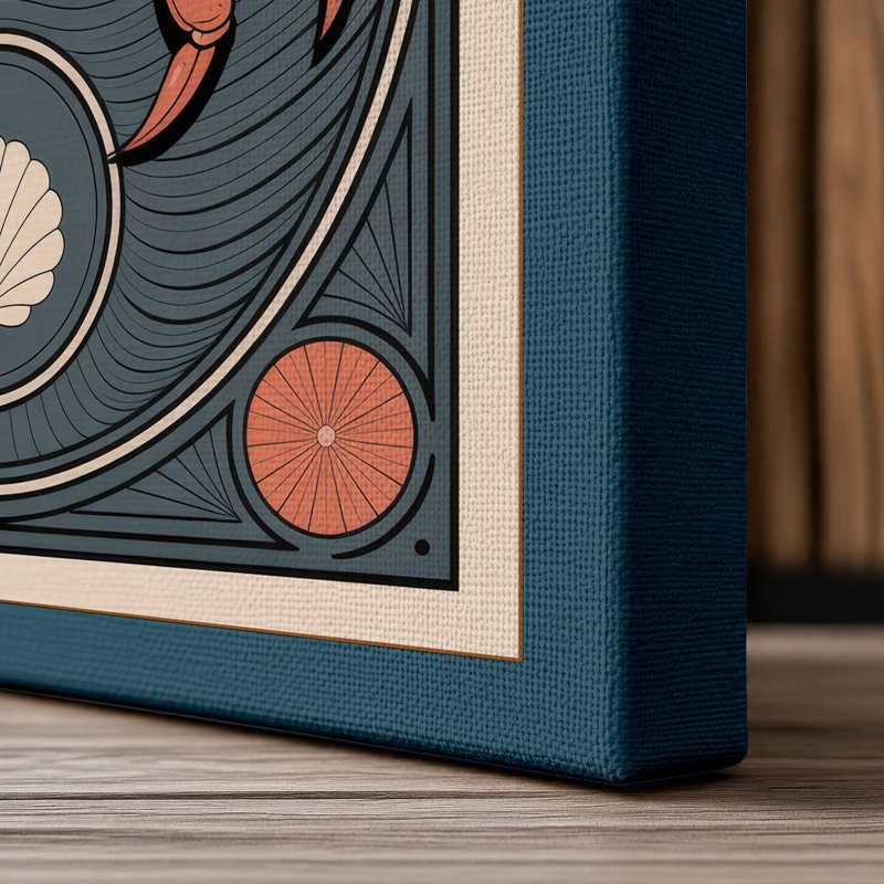 Crab in Symmetry Art Deco - Wrapped Canvas, 30x20 - 76.2 x 50.8 cm, Teal Border