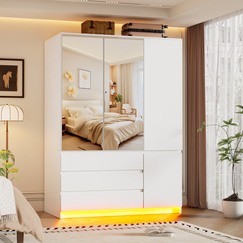 Armoire-penderie Armoire avec 3 portes, 2 miroirs et lumières