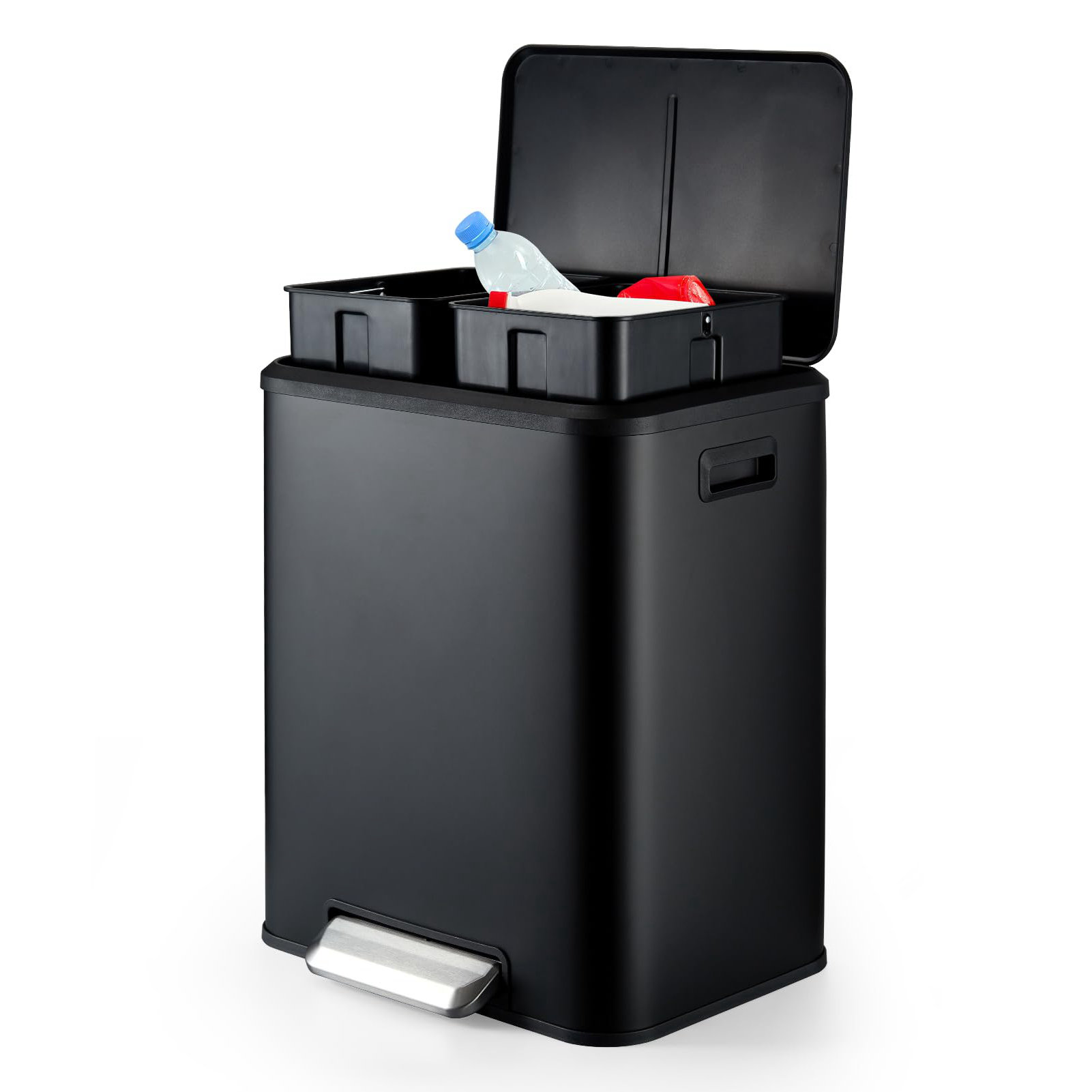 Dual Compartment Waste Bin, and Wet Classified Trash Can & Recycle Container 15L Large Capacity Double Compartment Classified Recycle Garbage Bin