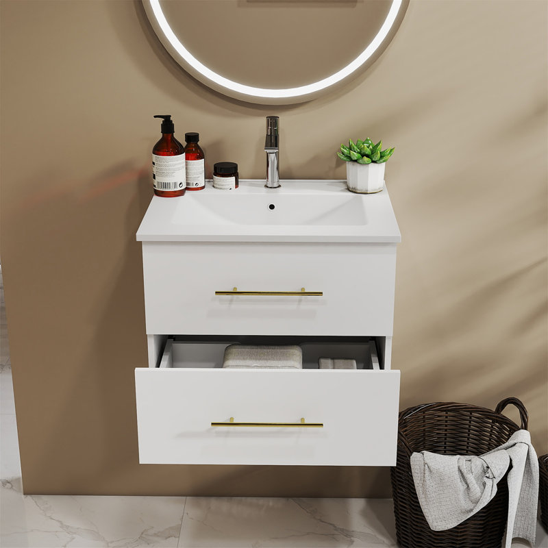 Ensemble de meuble-lavabo mural 24 po avec lavabo, Blanc lustré