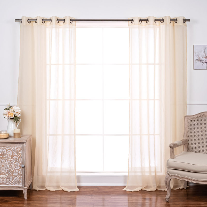 Paire de rideaux transparents avec œillets Amarely, Beige, L 52 po x L 96 po