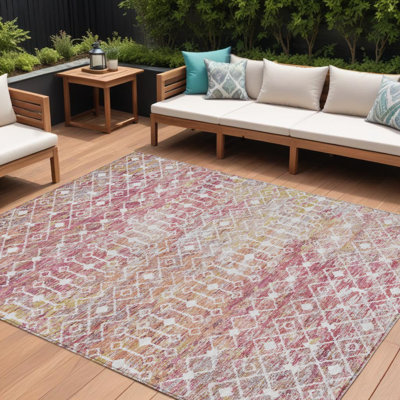 Tapis lavable intérieur / extérieur argyle rose et ivoire 10 pi x 14 pi