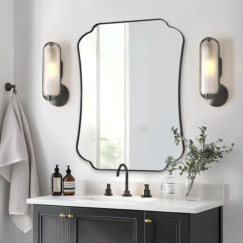 Miroir de salle de bain Contemporary Cadre en acier inoxydable, Noir mat, 36 po x 30 po