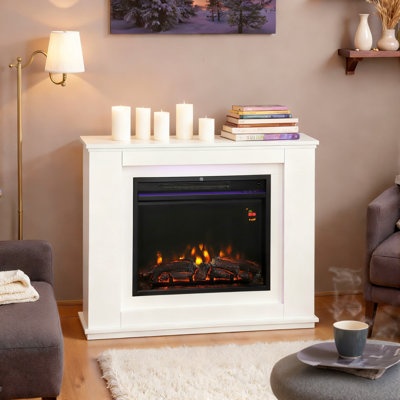 Manufactured 98 cm Electric Fireplace Realistic Flame Effect 1000W/2000W White