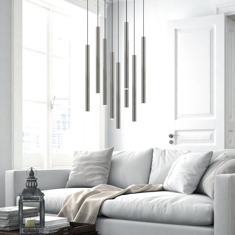 Luminaire suspendu cylindrique à 9 lumières DEL Baileyton, Nickel