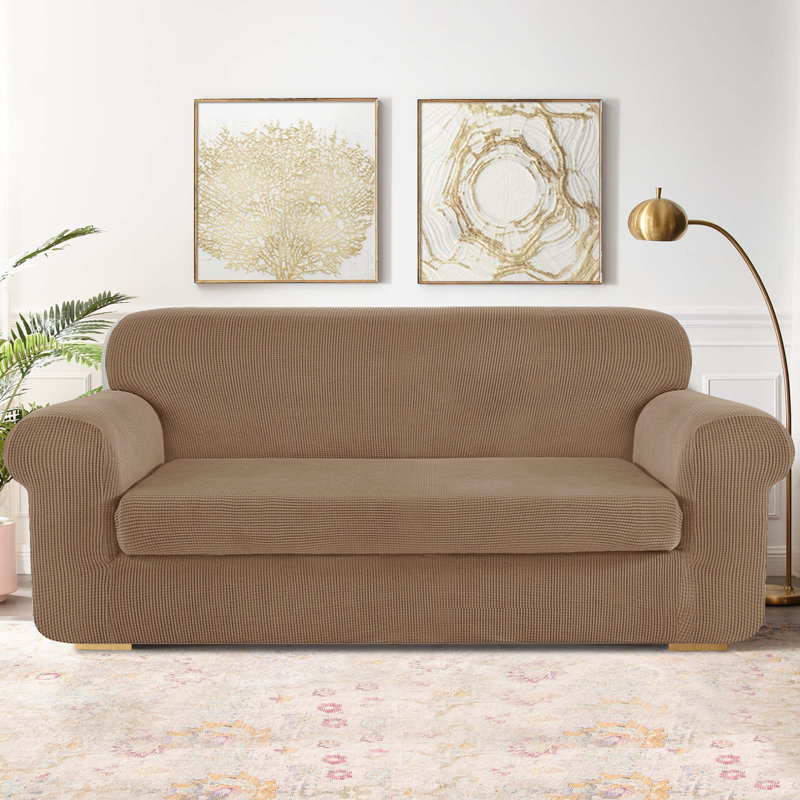 Housse pour canapé à coussins carrés / rectangulaires Dlerfeut, H 41 po x l 118 po x P 42 po, Mélange de polyester brun clair