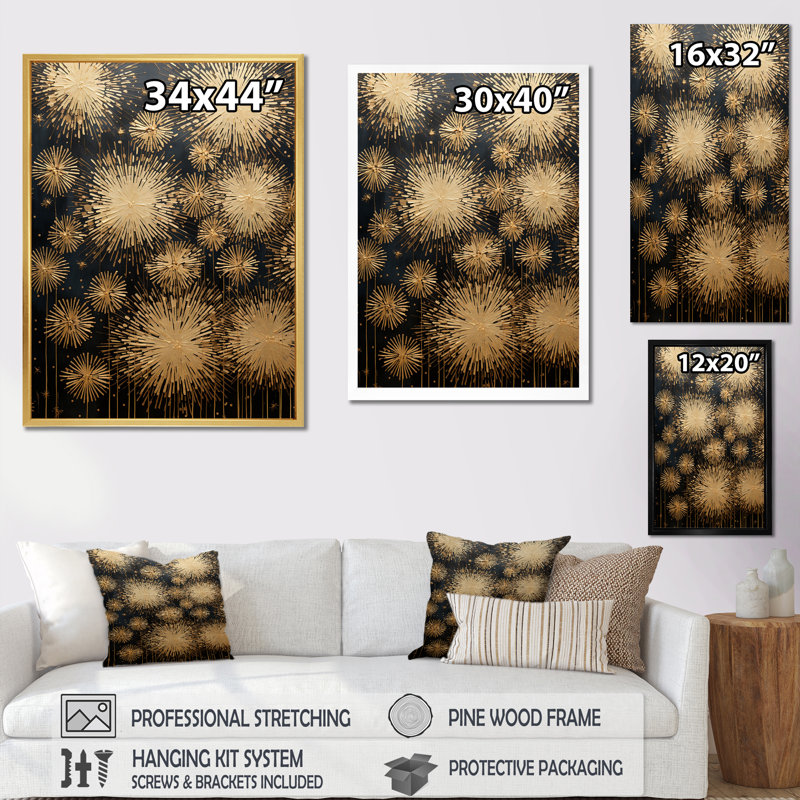 «A Shower of Golden Fireworks», reproduction sur toile, Toile tendue, H 40 po x l 30 po x P 1,5 po