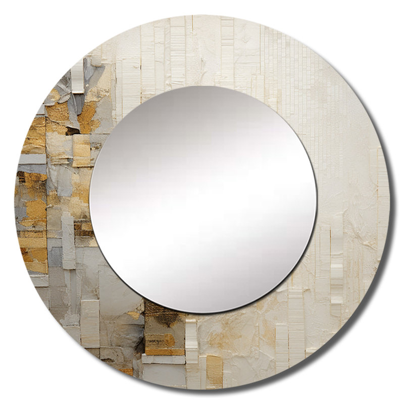 Rogier or et blanc abstrait divisé - miroir mural formes abstraites, miroir décoratif rond beige, impression d'art en métal