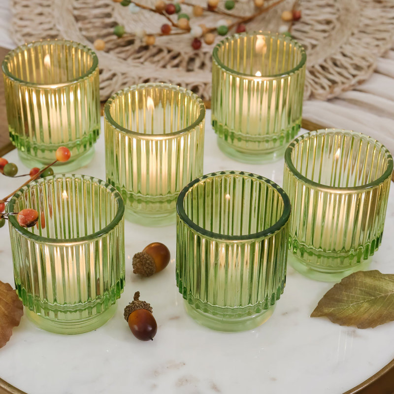 Porte-bougies vintage rétro en verre nervuré vert