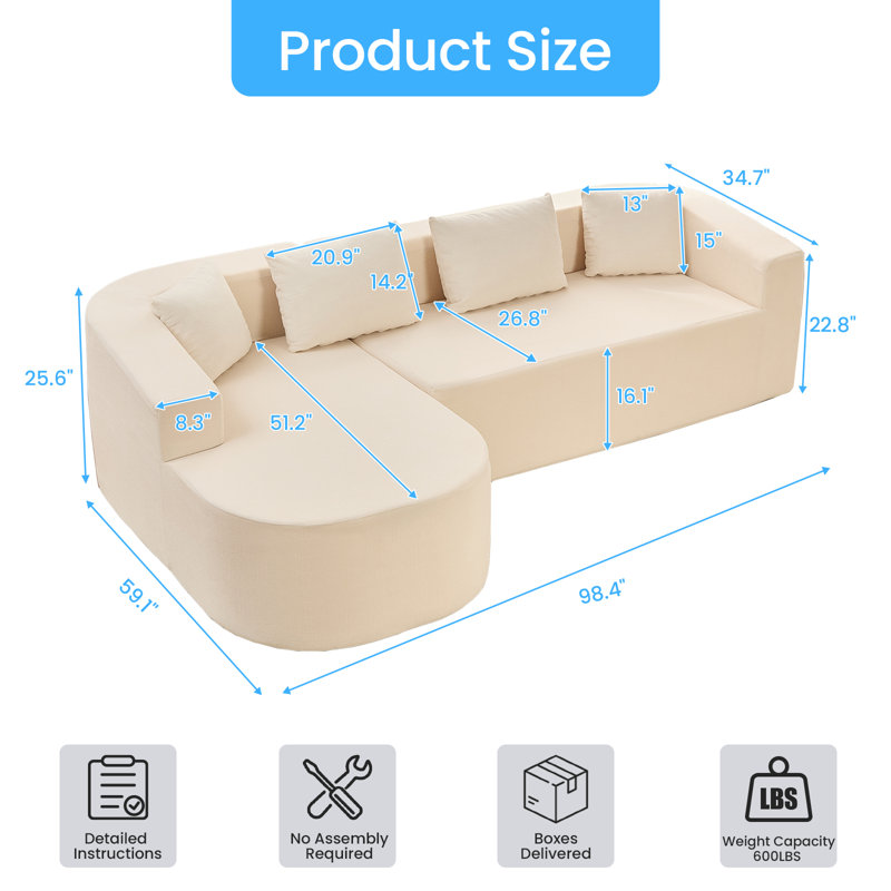 Canapé modulaire incurvé en L Chenille, Beige