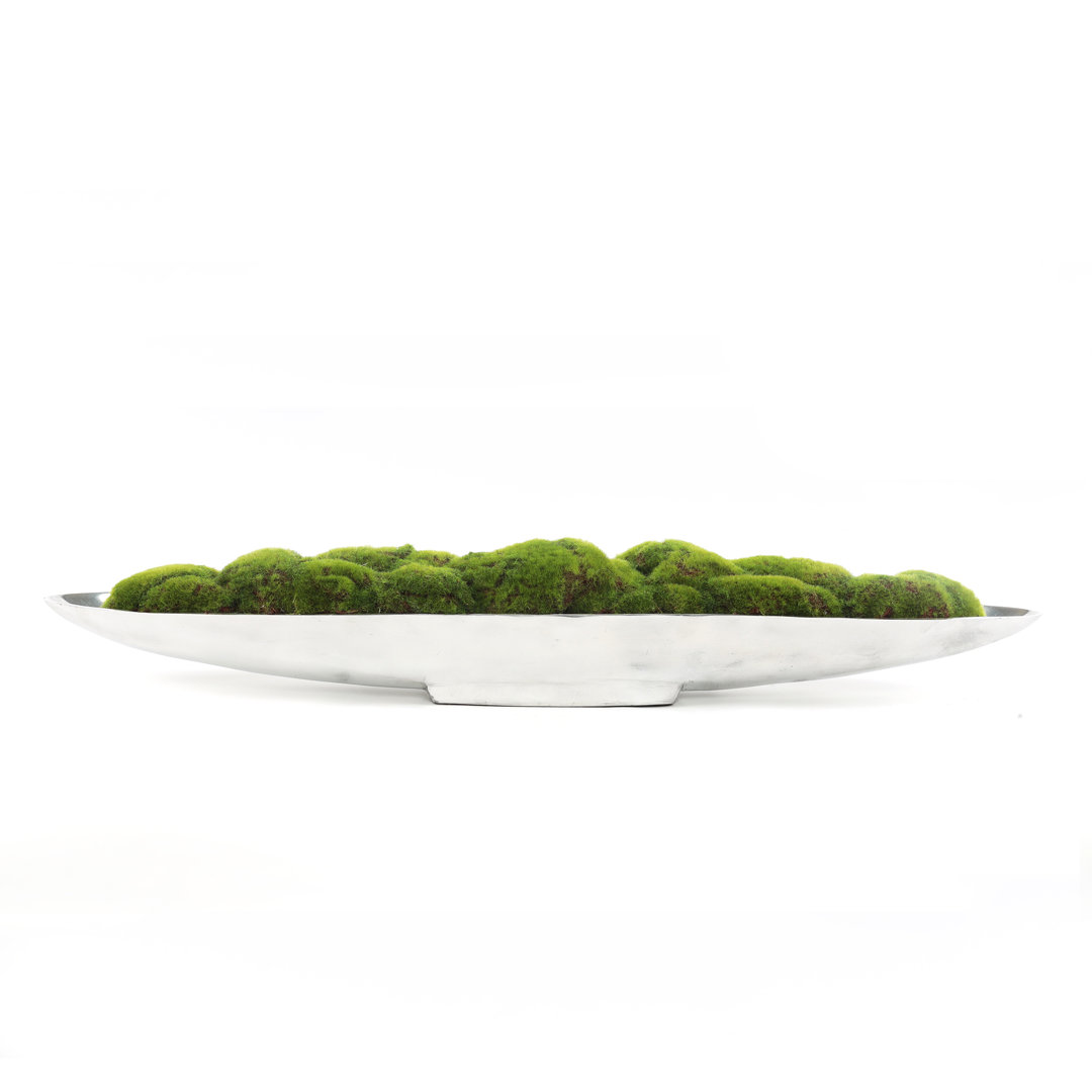 Artificial Moss Grass in 34"x 5"Metal Boat Tray Jenny Silks