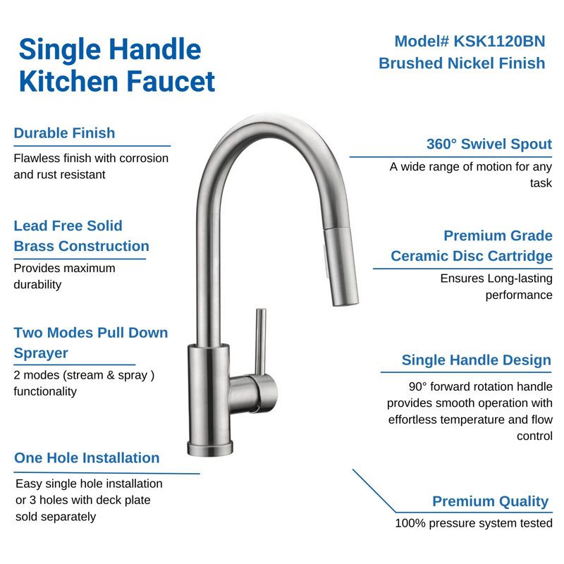 Single Handle Two Modes Pull-down Kitchen Faucet, Brushed Nickel