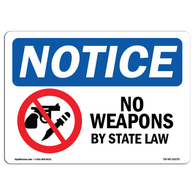 No Weapons by State Law Sign