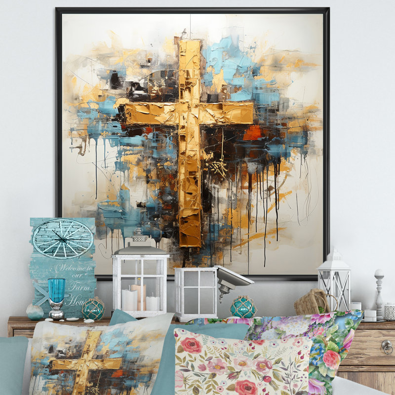 Divine Love, croix religieuse III sur toile, Cadre flottant noir, H 36 po x l 36 po x P 1,5 po
