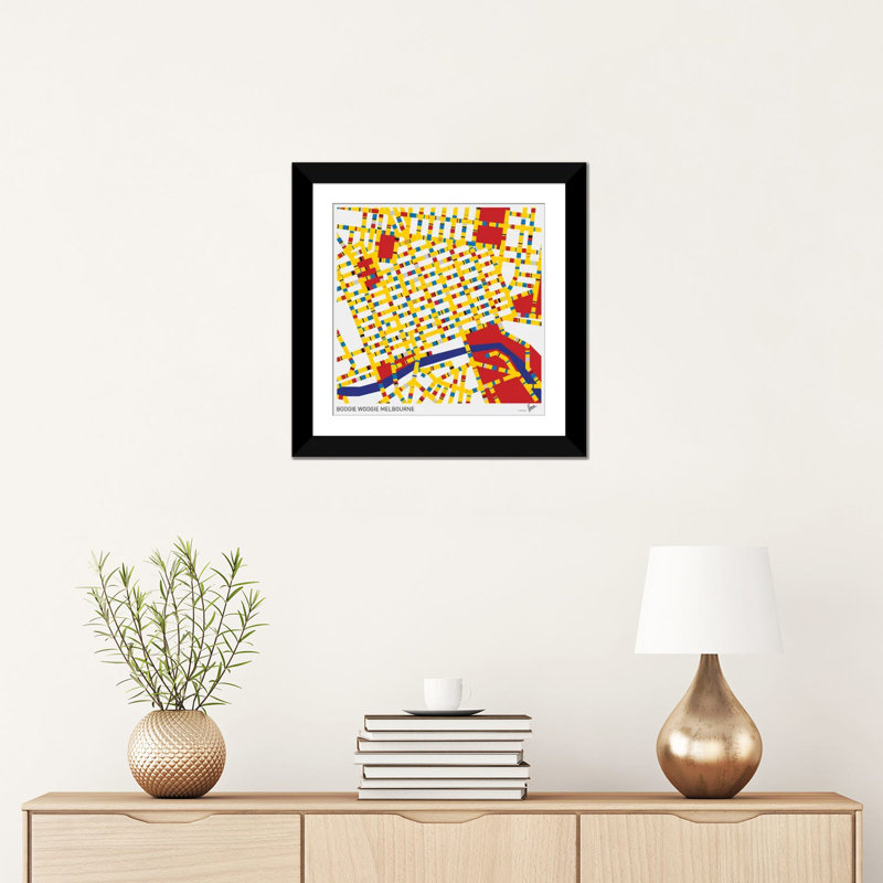 « sommier woogie melbourne », impression sur toile, Papier beaux-arts encadré noir, H 24 po x l 24 po x P 1 po, Blanc