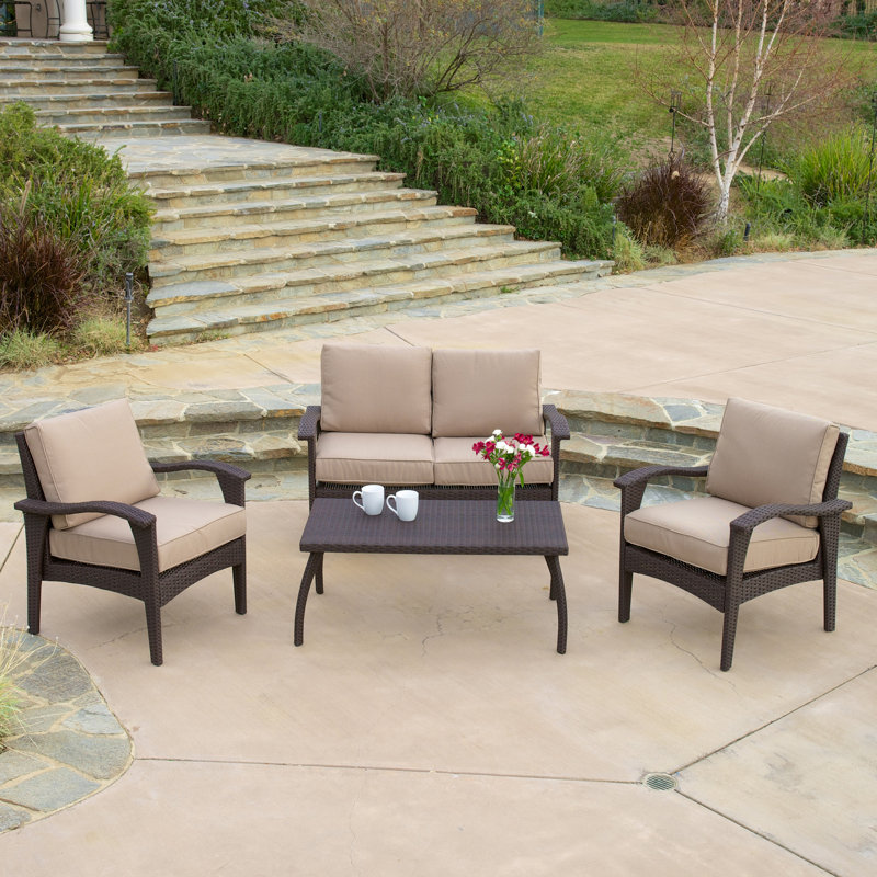 4 - Person Patio Conversation Set with Cushions, Brown