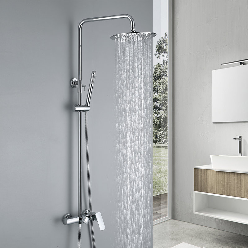     Système de douche exposé mural de 10 po avec bec de baignoire et douche à main à hauteur réglable, Chrome poli