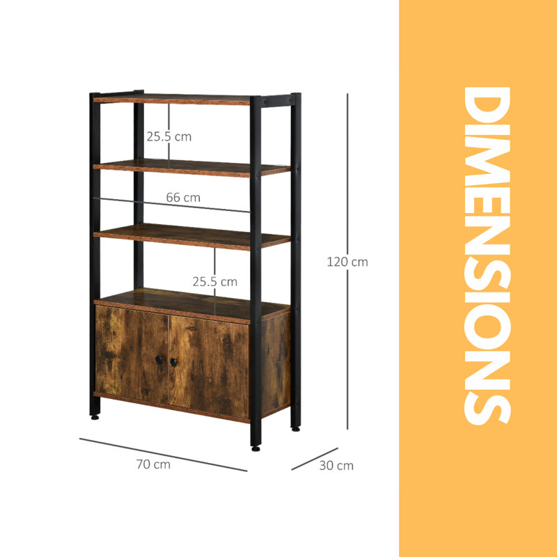 Abisia Bookcase Cabinet Sideboard Storage Industrial Rustic Brown Living Room Furniture