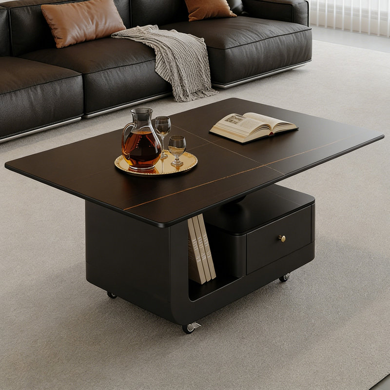 Table basse mobile avec rangement en ardoise, Noir et or, H 17,71 po x L 39,37 po x l 19,68 po, Noir