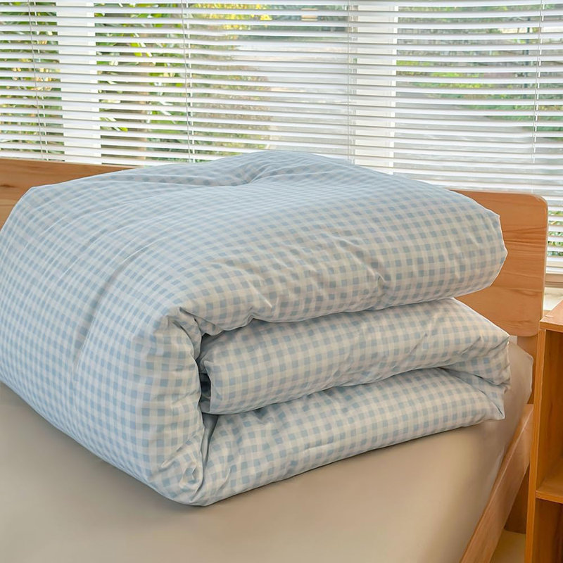 Ensemble d'édredon en microfibre prélavée Gingham, Édredon grand et 2 taies d'oreiller, Vichy à carreaux bleus