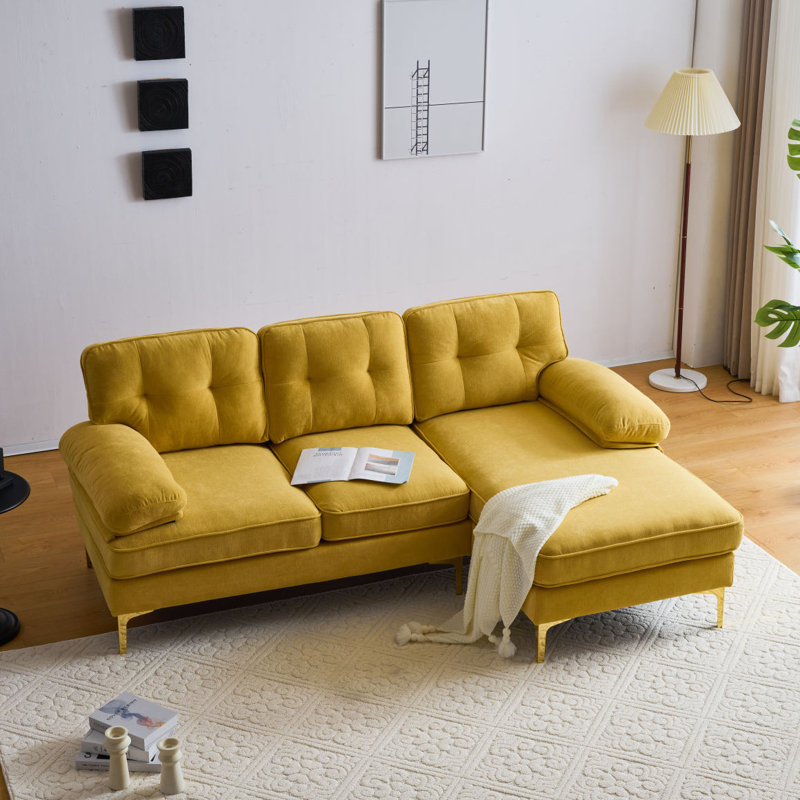 Canapés modulaires modernes en velours de 82,6 po en L pour salon, chambre à coucher, Jaune