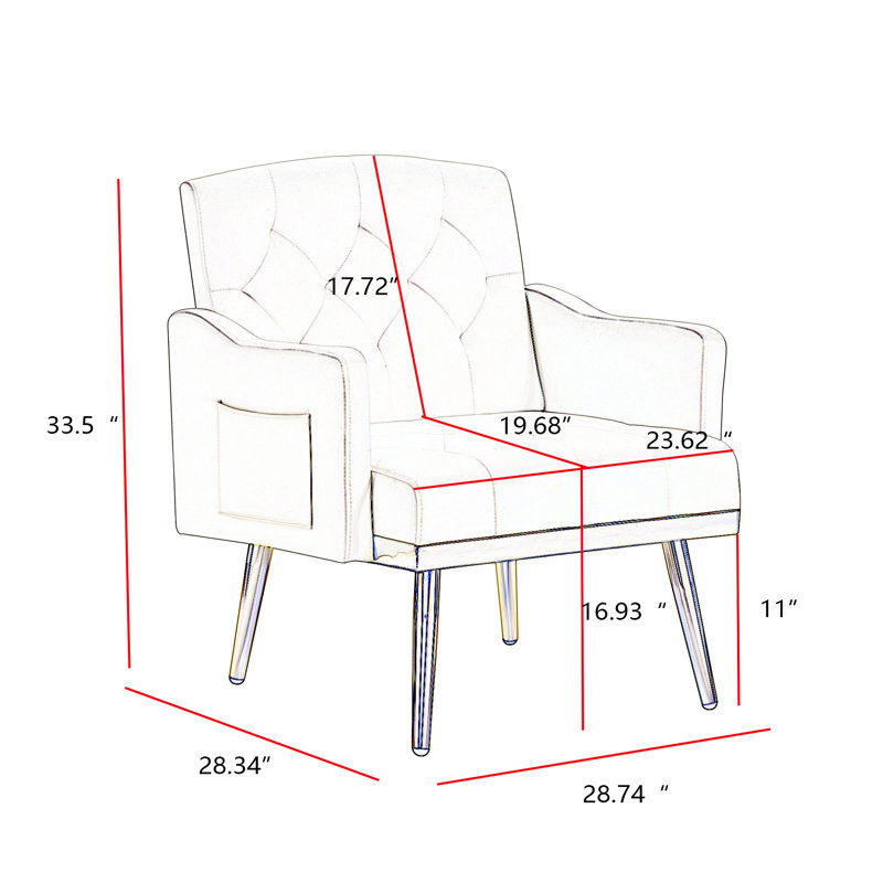 Fauteuil en velours blanc crème avec pieds en métal - Ajout de salon moderne