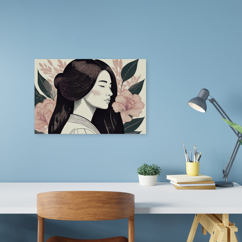 «Serene Woman Floral Portrait Abstract Contemporary Flower Landscape», art mural, H 12 po x l 18 po