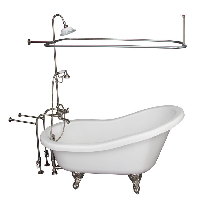 60'' x 30'' Soaking Acrylic Bathtub with Faucet, Brushed Nickel, White